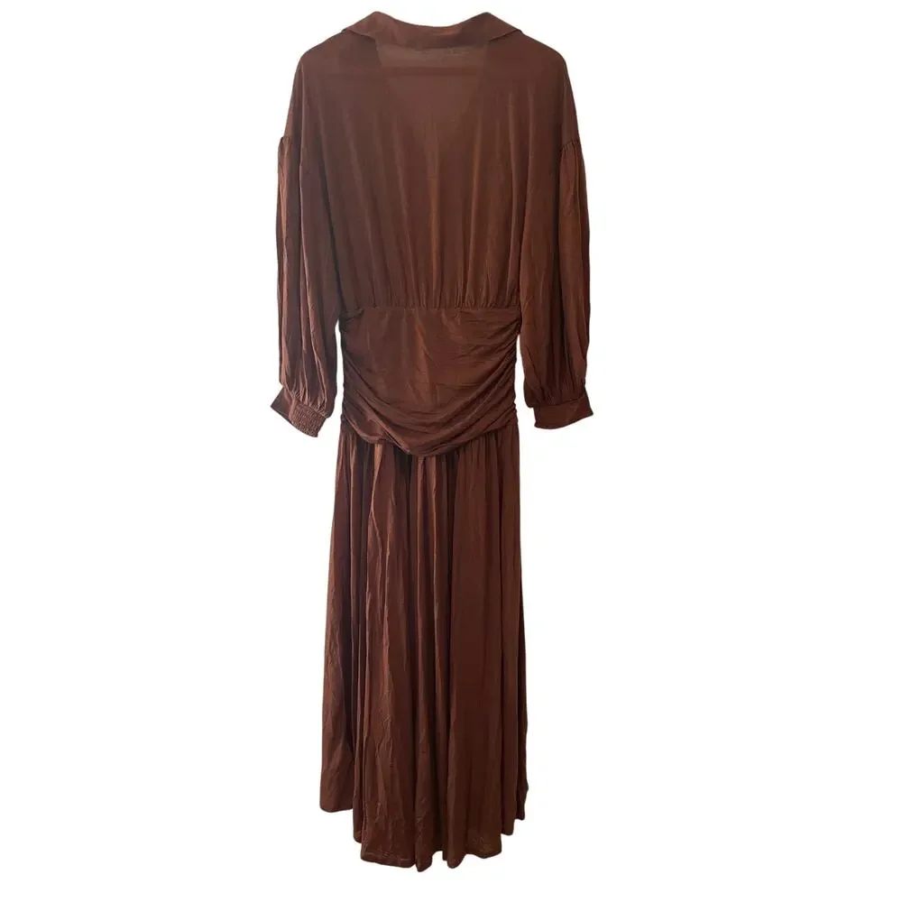 Anthropologie Maeve Ruched Wool Blend Midi Dress Brown Size M NWT